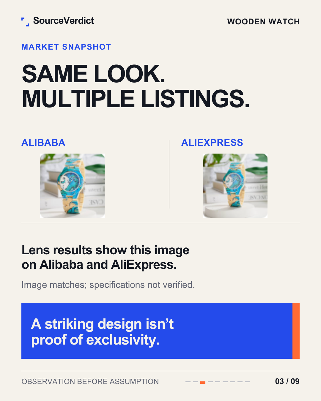 Slide 3 — Market snapshot: the same image appears across Alibaba and AliExpress.